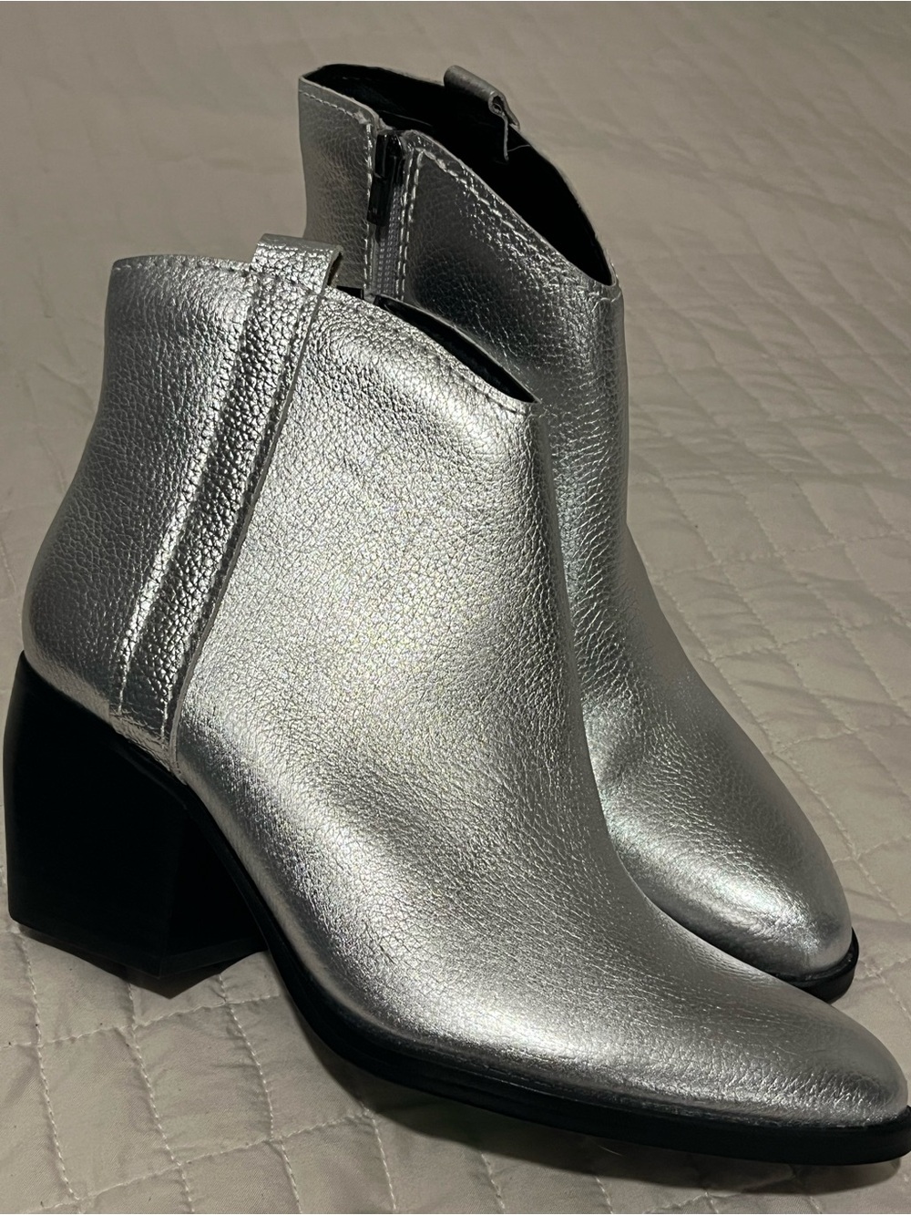 Naturalizer Fairmont ankle booties in a shiny silver metallic finish